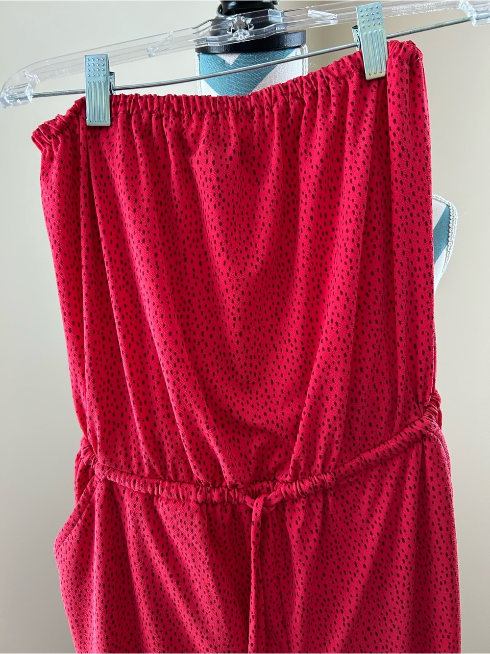 Express Strapless Red Drawstring Jumpsuit - Picture 2 of 4
